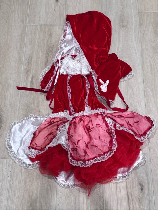 PLAYBOY Other - Playboy Red Velvet Little Red Riding Hood Costume Dress with White Lace Trim